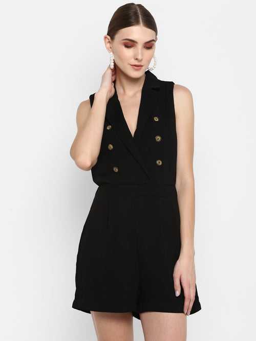 Black Sleeveless Wrap Playsuit