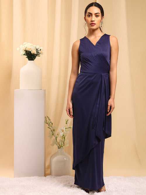 Navy Sleeveless Wrap Maxi Dress