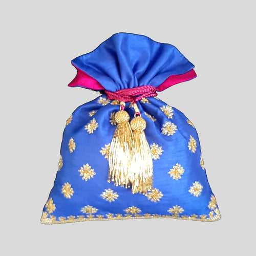 Dupion Silk Flower Blooming Embroidery Potli