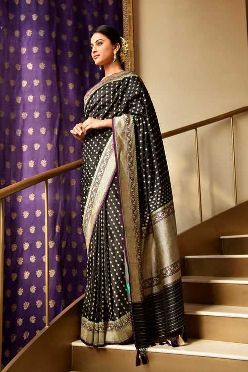 Banarasi Silk Paithani Border with all over Zari Buti Broder Saree