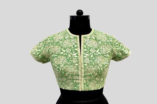 Matka Silk Gulistan Resham Jaal Embroidered Green Blouse