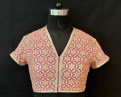 Matka Silk Kashmiri Jaal Dori / Pearl Embroidery Pink Blouse