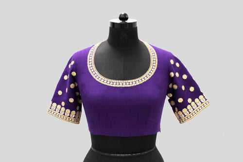 Matka Gota Patti Round Buti With Flower Broder Purple Blouse