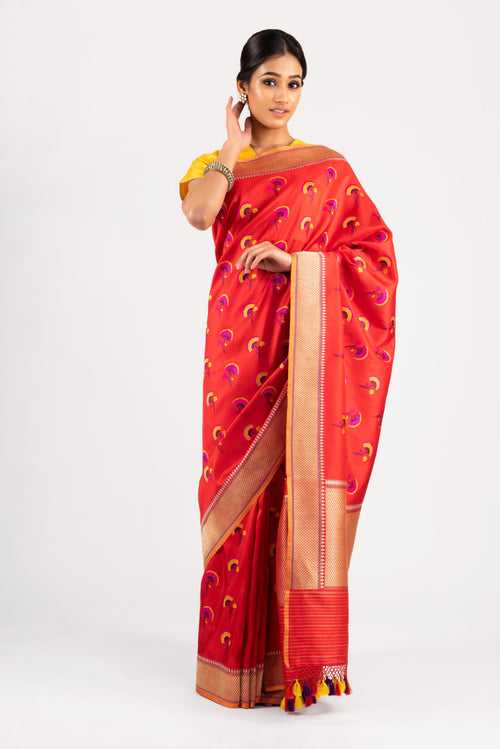Banarasi Silk Tripal Colour Flower Saree