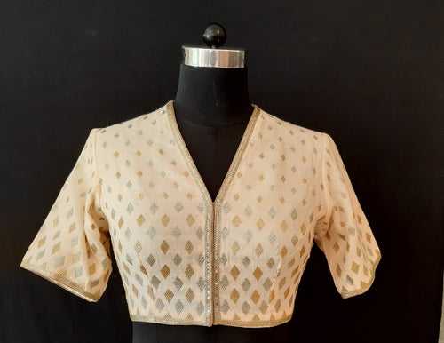 Matka Silk Graded Diamond Embroidered Cream Blouse