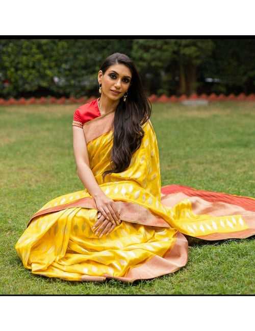 Banarasi Silk Bandhanwar Yellow Saree