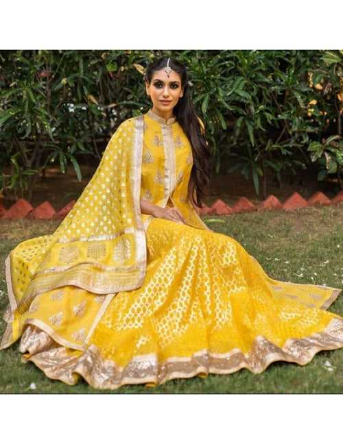 Tissue Chanderi Gota Patti Buta With Chanderi Yellow Skirt (On order only)