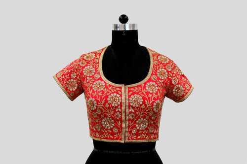 Satin Big Mughal Jaal Emboirdery Red Blouse