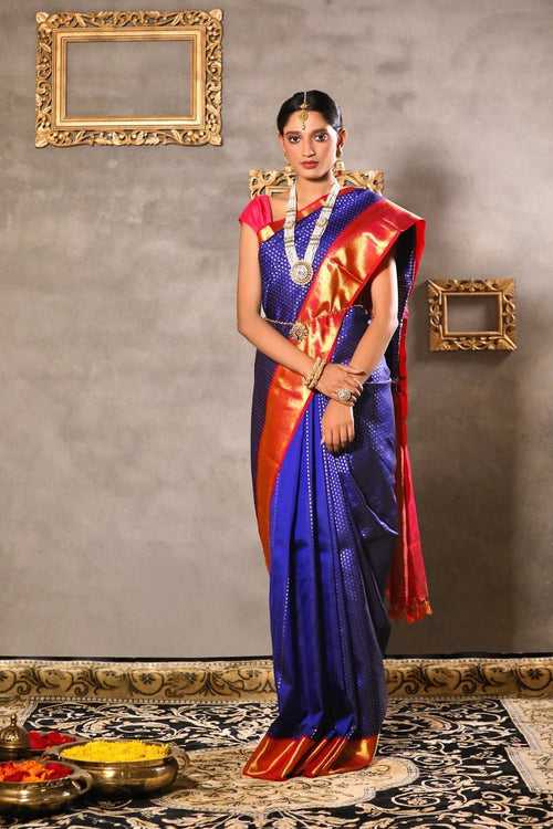Royal blue Kanjeevaram silk saree.