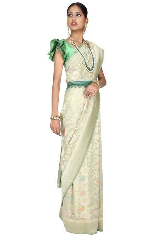 Off-White Embroidered Saree.