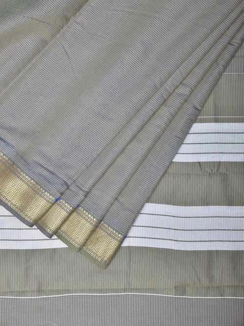 Grey Bamboo Cotton Saree with Strips Design bc0123