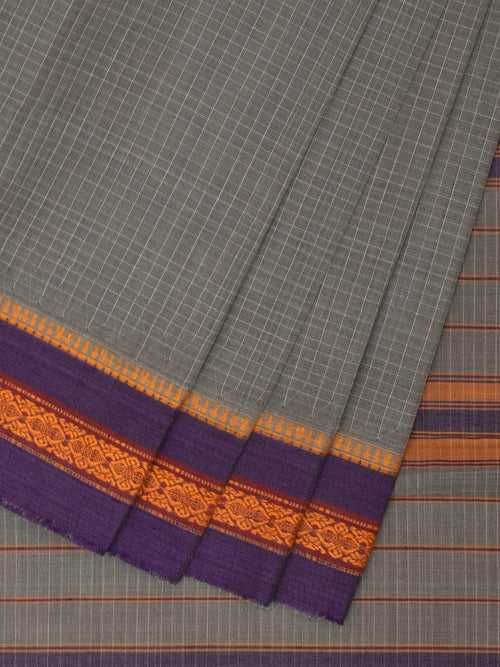 Light Grey Narayanpet Cotton Handloom Saree with Checks Design No Blouse np0854