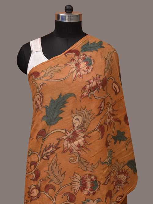 Orange Kalamkari Hand Painted Woolen Handloom Stole with Floral Design ds3531