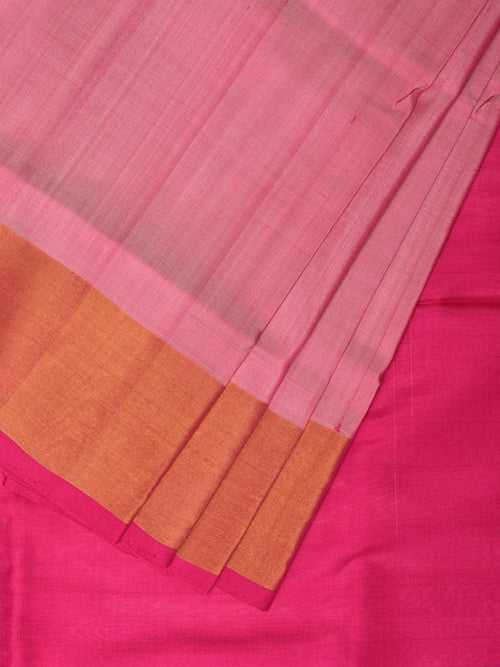 Peach and Pink Uppada Silk Handloom Plain Saree with Contrast Pallu Design u2209