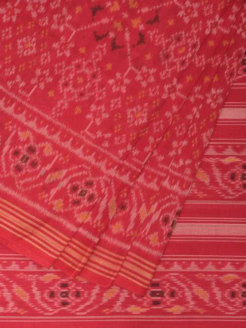 Red Ikat Cotton Handloom Saree with All Over Grill Design i0851