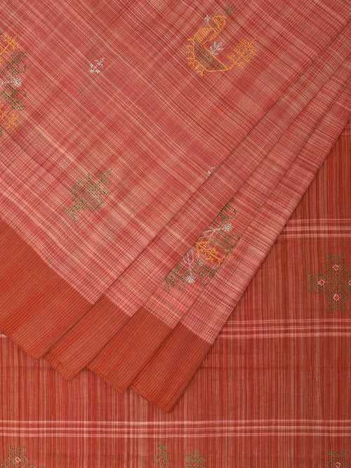 Rust Cotton Handloom Saree with Kasuti Work Design o0456