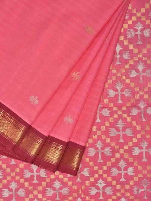 Baby Pink Uppada Cotton Handloom Saree with Jamdani Pallu and Traditional Border Design No Blouse u1578