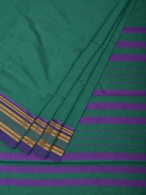 Turquoise Bamboo Cotton Plain Saree with Border Design bc0078