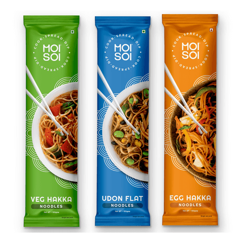 MOI SOI Noodles Value Pack of 3 - 150g Each (Veg Hakka Noodle + Egg Hakka Noodle + Udon Noodle) (No MSG | No Preservatives | 100% Real Ingredients)
