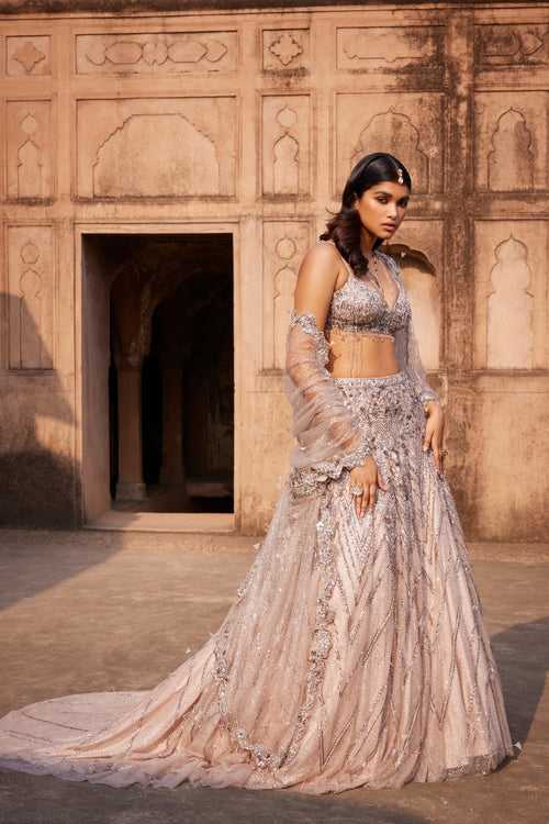 "Phaenna" Silver Shimmer Tulle Embroidered  Lehenga