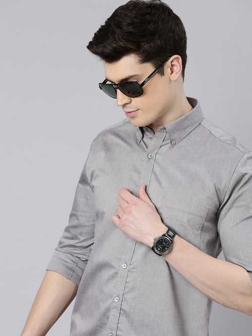 Warm Grey Button Down Solid Shirt