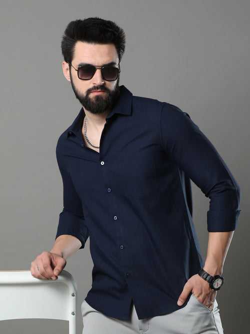 Navy Blue Solid Shirt