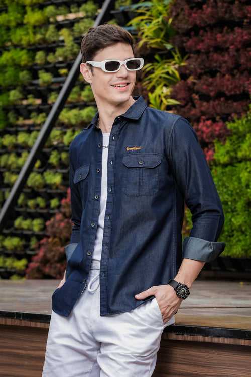 Dark Blue Cargo Denim Shirt