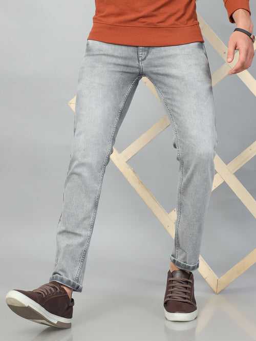 Pastel Grey Solid Slim Fit Jeans
