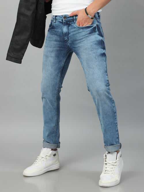 Ocean Blue Solid Slim Fit Jeans