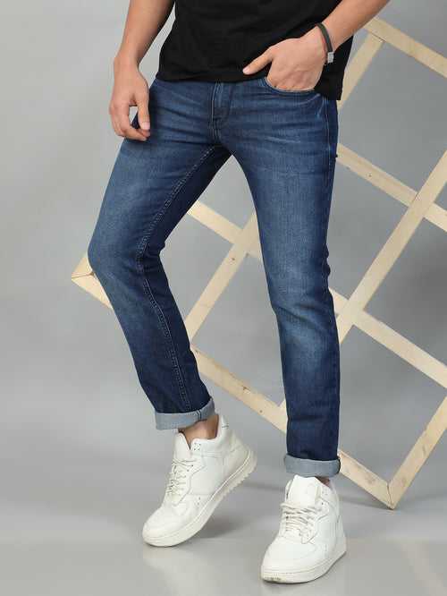 Dark Blue Solid Slim Fit Jeans