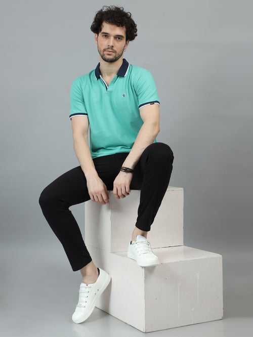 Aqua Green V-Neck Polo T-Shirt