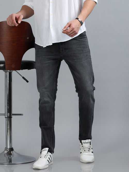 Charcoal Grey Solid Slim Fit Jeans