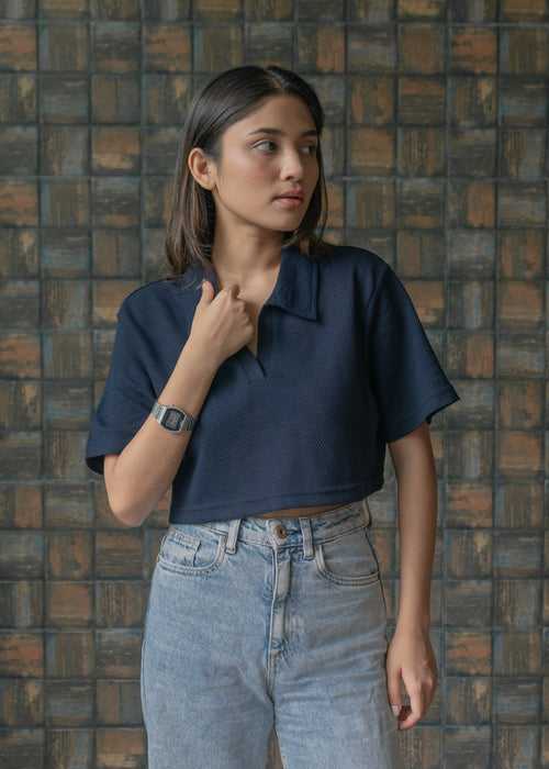 Deep Water — Cropped Waffled Polo