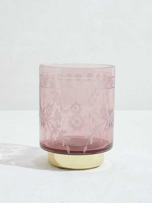 Westside Home Pink Etched Glass Candle Holder-Large