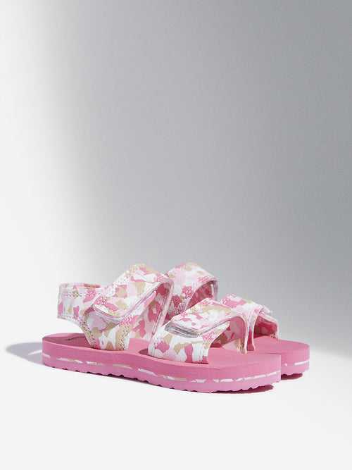 Yellow Pink Camouflage Design Sandals