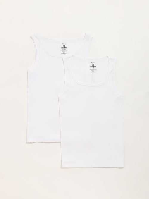 WES Lounge White Ribbed Cotton Vests - Pack of 2