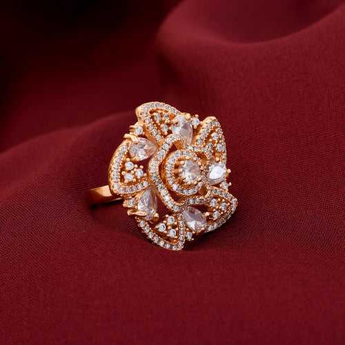 Unique Floral Design Zircon Ring