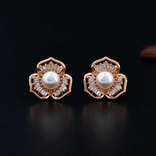 Rose Gold Plated Pearl Diamond Studs