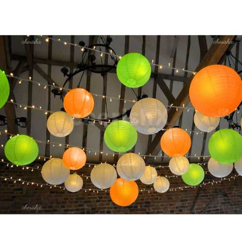 26 January Decoration Items - Pack of 8 Pcs - Tricolor Paper Lantern and Fairy Light