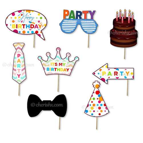 Happy Birthday Photo Booth Party Props Multicolor