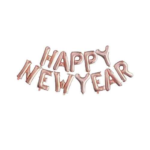 Rose Gold & Golden Happy New Year 2024 Foil Balloon DIY Kit (HNY RG Letter) - Pack of 12 Pcs
