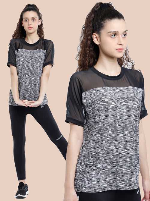 Round Neck Free Style Polyester T-Shirt -  Black