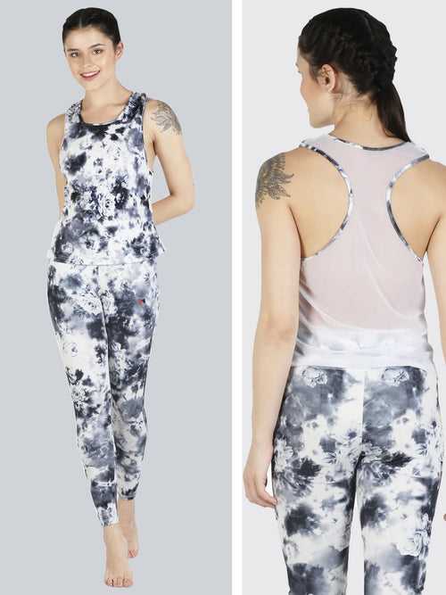 High Waist Tight With Breathable Mesh Vest - Black Printed