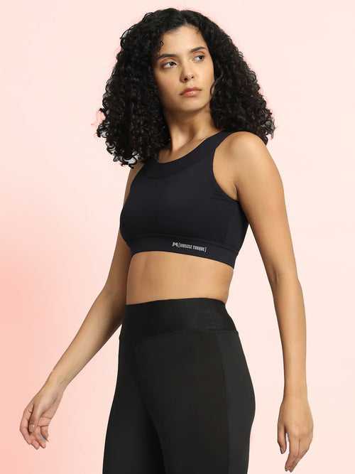 High Impact Boat Neck Sports Bra – Black