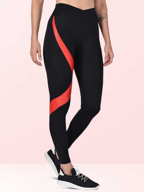 High Waist Overlap Belt Workout Tight – Black