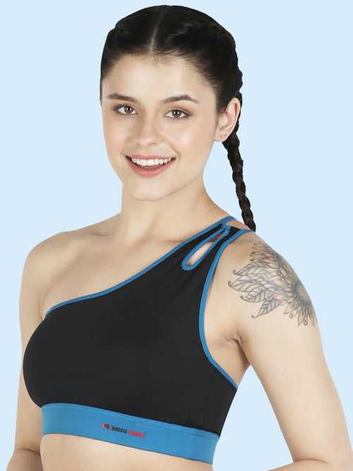 One Shoulder Sports Bra – Black