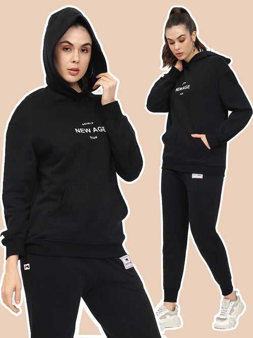 Oversize Casual Cotton Terry Cord Set - Black