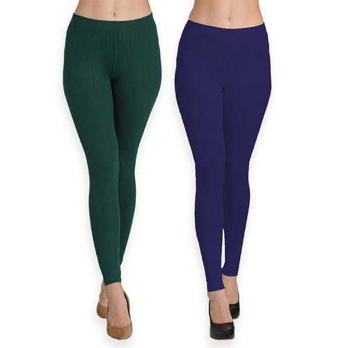 Groversons Paris Beauty Women's Pack of 2 Regular Leggings (BOTTLE GREEN & NAVY)