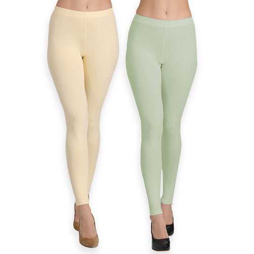 Groversons Paris Beauty Women's Pack of 2 Regular Leggings (BUTTER & PISTA)