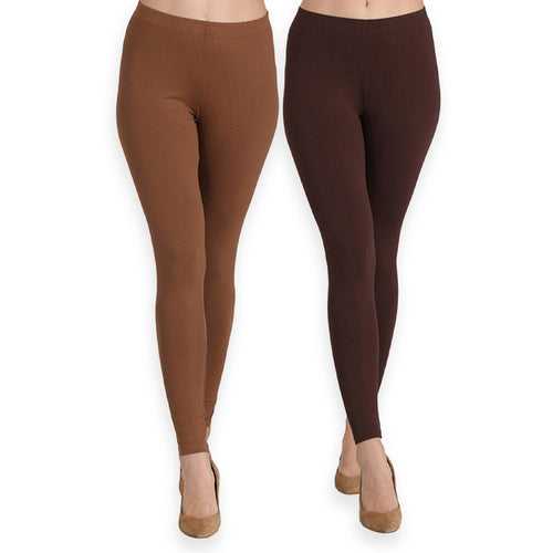 Groversons Paris Beauty Women's Pack of 2 Regular Leggings (CADBURRY & COFFEE)